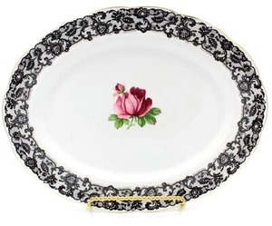 ROYAL ALBERT Rose Black Lace SENORITA Oval Platter 15 Inch - Picture 1 of 4