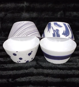 4 Navy Blue & White Assorted Melamine Soup Cereal Bowls Brushstroke Art 6" 26 oz - Picture 1 of 9