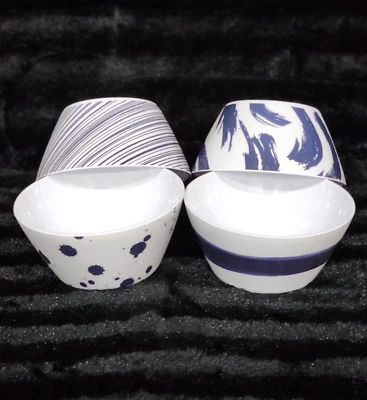 4 Navy Blue & White Assorted Melamine Soup Cereal Bowls Brushstroke Art 6" 26 oz - Image 1 of 4