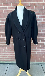 Vintage Jofeld Women Jacket Long Coat Black Wool Double Breasted Trench Size M - Picture 1 of 10