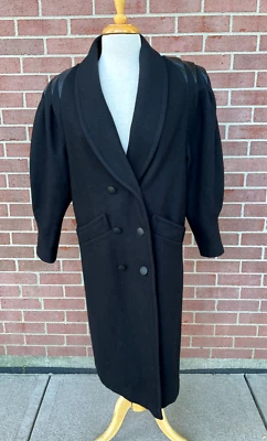 Vintage Jofeld Women Jacket Long Coat Black Wool Double Breasted Trench Size M - Image 1 of 4
