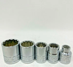 SK Tools 3/8 Drive 12 Point 5 Pc SAE Standard Fractional Socket Set 5/16" - 3/4" - Picture 1 of 5