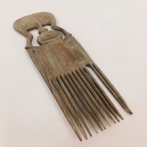 VTG African Tribal Art Wood Craved Comb Pick Face 13.5" x 4" - Picture 1 of 10