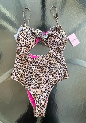 Juicy Couture Leopard One Piece CUTOUT BANDEAU SIZE S M NEW - Image 1 of 4