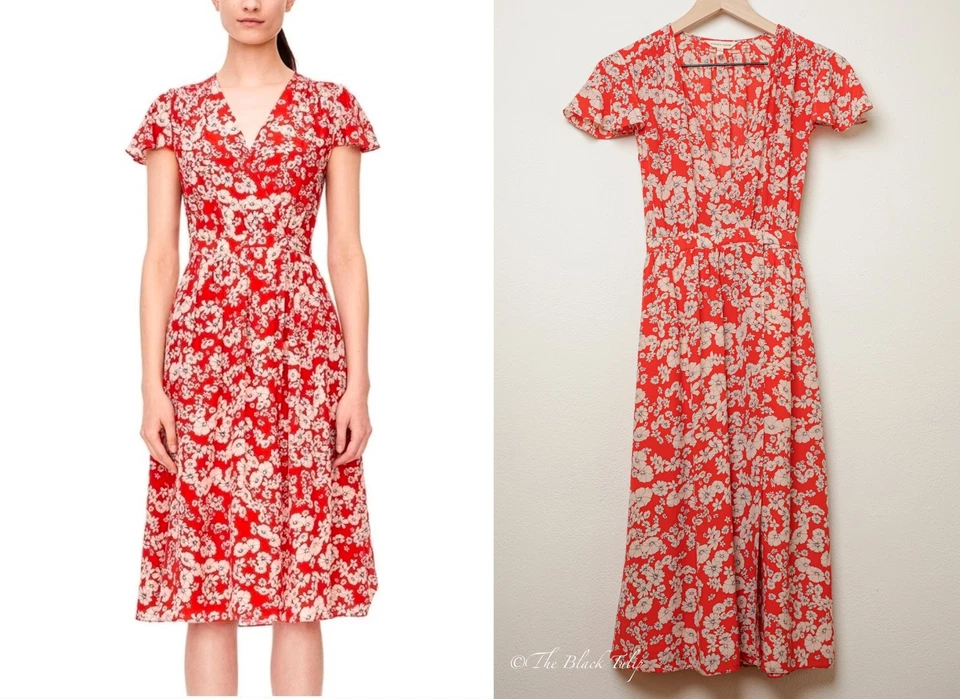 Женское платье REBECCA TAYLOR размер 0 (XS) шелковое с запахом красное с цветочным узором женское длина до колена - Изображение 1 из 4