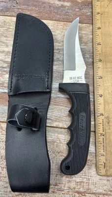 Vintage Bear MGC USA Hunting Knife Rubber Handle Black Leather Sheath Nice! - Image 1 of 4