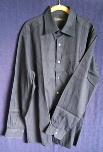 Ermenegildo Zegna Mens Large Italian Dress Shirt Textured Pinstripe Black Size L - Picture 1 of 9