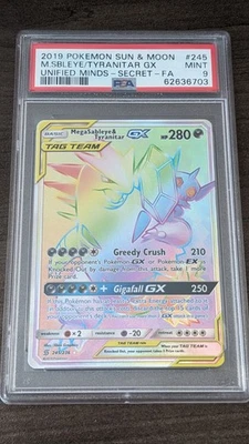 MEGA SABLEYE & TYRANITAR GX 2019 Pokemon 245/236 PSA 9 MINT Unified Minds SECRET - Image 1 of 2