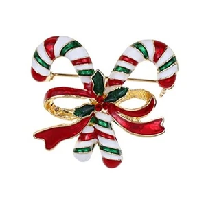 Weihnachtsanstecknadeln, Weihnachtsbroschen für Damen, Strass Kristall Zuckerstange - Bild 1 von 8