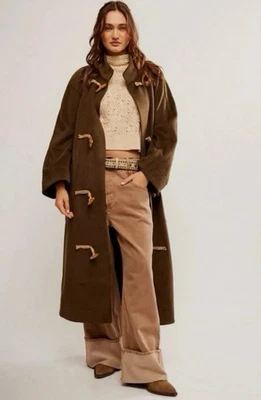 Abrigo de Lona Free People Calce Relajado Alma Longline en Oliva Talla Grande XL Foto 1 de 4