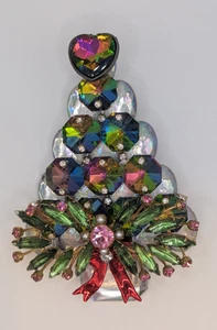 La Heir Christmas Tree Pin Iridescent Rhinestones Bow Heart Topper RARE HTF - Picture 1 of 7