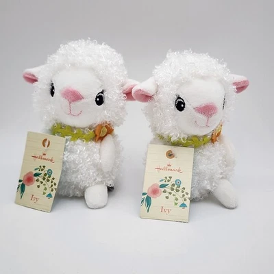 Hallmark ‘Ivy’ Lamb Plush 5" Toy Stuffed Animal With Green Ivy Collar Lot of 2 - Image 1 of 4
