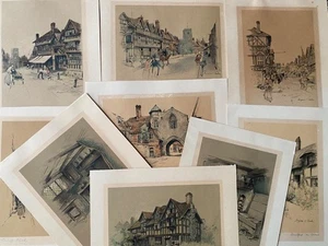 9 HANDCOLOURED PRINTS by MARJORIE C BATES CAMBRIDGE & STRATFORD ON AVON - Picture 1 of 5