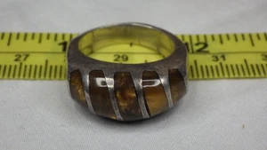 Anillo de plata esterlina 925 vintage con incrustación de ojo de tigre sólido talla 8 banda México para hombre - Imagen 1 de 6