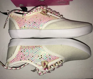 Pastry Pop Star Girls Ivory W/iridescent Sequins Lace Up Sneakers Size 3 (NIB) - Picture 1 of 8