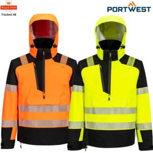 Portwest PW3 Hi Vis Waterproof Overhead Rain Jacket Safety Workwear Coat - T161 - Picture 1 of 9