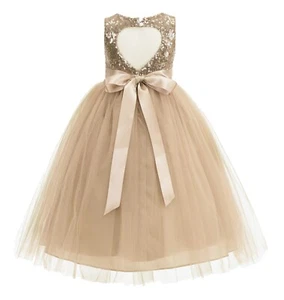 Sequin Heart Cutout Flower Girl Dresses Wedding Dress Junior Bridesmaid Dresses - Picture 1 of 67
