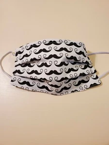 Adult Face Mask, Hipster Mustaches, Handlebar Mustache, Fun Fabric Print Mask - Picture 1 of 2