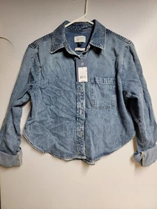 Universal Thread Women's Cropped Fit Denim Jacket Size L Blue Medium Wash - Picture 1 of 5