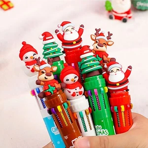 10-Color Christmas Ballpoint Pen Set - Fun Cartoon Press Pens for Kids Students - Picture 1 of 15