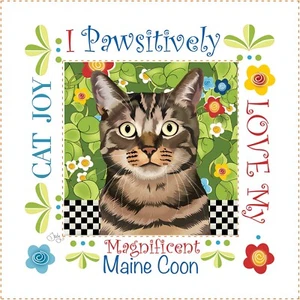 Tela de accionamiento felino 6" panel de arte cuadrado magnífico gato Maine Coon Jody Houghton - Imagen 1 de 7