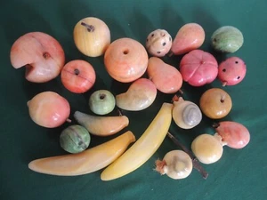 Lot 21 Alabaster Fruit Banana Pear Marble Stone Carved Italy MCM Vintage Decor - Picture 1 of 9