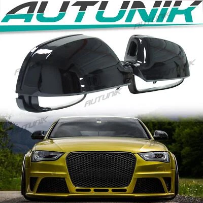 For Audi 2012-2015 A4 S4 B8 A5 S5 Mirror Cover Caps Gloss Black w/ Lane Assist Foto 1 de 4