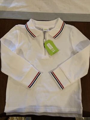 Novo com etiquetas! Crazy8 branco com acabamento vermelho/marinho meninos tamanho. 18 a 24 meses Blusa polo de inverno com zíper e gola - Imagem 1 de 4