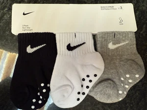 New NIKE Kids 3 Pack No Slip Ankle Sock Toddler Infant Solid Black White Gray - Picture 1 of 2