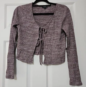Originality-Dillards,Cafe Celeste Brown L/S tie front crop cardigan,  L. NWT - Picture 1 of 5