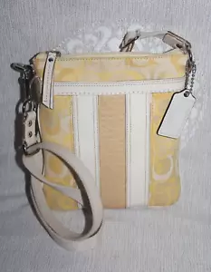 Coach Yellow Signature Jacquard Adj Crossbody Shoulder Bag Ivory Leather Trim - Picture 1 of 13