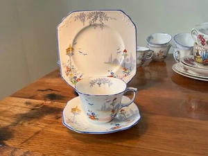 Vintage 30’s trio, cup saucer plate rare E Brain Foley England birds garden - Picture 1 of 6