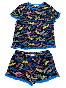 Womens Lightweight Colorful Leopard Pajamas Shorts & Tee Shirt Sleep Set - Picture 1 of 1
