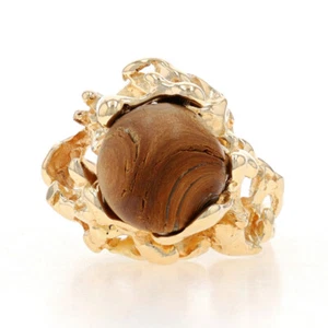 Maui Divers Club Bois Naturel Vintage Cocktail Bague Solitaire - or Jaune - Photo 1 sur 9