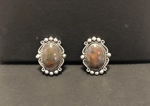 Sterling Brown Gem Stone Clip On Earrings EUC - Picture 1 of 6
