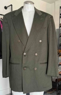 MARTIN GREENFIELD PURE CASHMERE OLIVE GREEN DOUBLE BREASTED BLAZER / JACKET 44L - Image 1 of 4