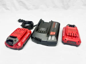 Two Craftsman CMCB202 20V 20 Volt Lithium-Ion Batteries W/ CMCB100 Charger - Picture 1 of 5