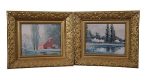 2 Vintage Detlefsen & Wood Farmhouse Landscape Prints on Board Framed 16" - Picture 1 of 10