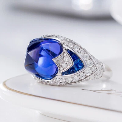 New Charm Color Sugar Tower Cut Blue Topaz Gemstone Ancient Women Silver Rings - Image 1 of 4