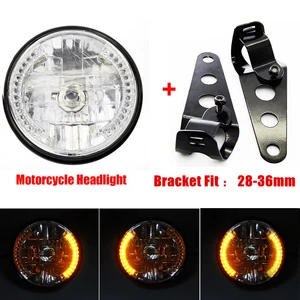 MOTORCYCLE HEADLIGHT AMBER LED TURN SIGNAL INDICATORS WITH HEAD LIGHT BRACKET 7" - Picture 1 of 11
