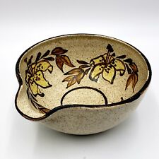 Vintage Art Pottery Mixing Bowl w Pour Spout ~ Yellow Lilies ~ Signed Lopez