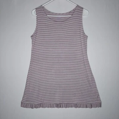 Camiseta sin mangas larga con logotipo Lori Goldstein para mujer mediana púrpura a rayas volantes Shabby Chic  Foto 1 de 4