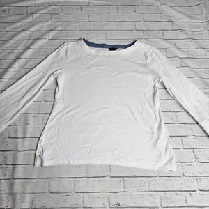 Camisa para mujer Nautica cuello barco manga 3/4 100 % algodón - blanca, talla S - Imagen 1 de 8