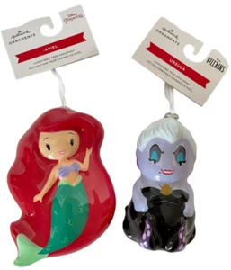 2 New Disney Hallmark Little Mermaid Ariel & Ursula Decoupage Christmas Ornament - Picture 1 of 2