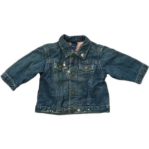 OshKosh B'Gosh Denim Jean Trucker Jacket Girls 12 Months Embroidered Lined - Picture 1 of 10