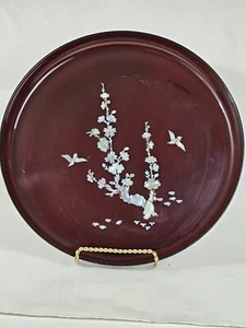 Vintage Asian/Korea Lacquer Round Tray or Platter w Mother of Pearl Inlay-12-3/8 - Picture 1 of 4