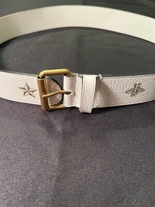 GUCCI BELT STAR BEE PRINT OFF WHITE IVORY GOLD LADYS BELT MODEL 576179 AUTHENTIC - Picture 1 of 24