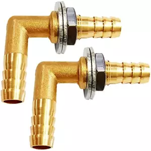 2PCS Solid Brass 90°Elbow Barb Bulkhead Fitting 5/8”OD Barb Bulkhead Coupling - Picture 1 of 5