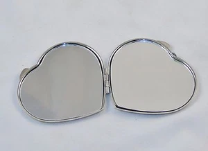 Compact Purse Mirror w/Dual View, Monogram In Center of Heart-Shape Metal Case - Picture 1 of 26