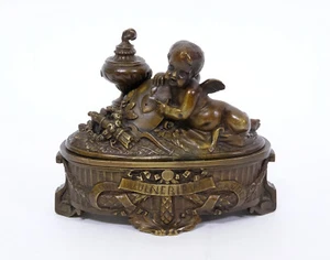 Rare Antique 19th Century Bronze Sculpture Box Match Holder & Striker - Picture 1 of 12